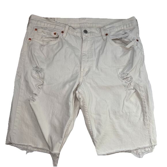 Levis 511 Jean Shorts Mens Size 36 Ivory Distressed Denim Raw Hem Cutoff Jorts - Picture 1 of 15